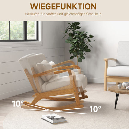 Rocking chair with padded seat, wooden frame, cream
