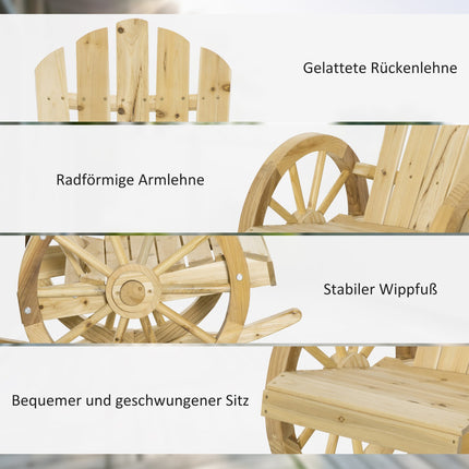 Šūpuļkrēsls, Rustiskais Atpūtas Krēsls, Dārza Krēsls Ar Riteņu Dizainu, Šūpuļkrēsls, Masīvkoks, Dabīgs Koks, 68 X 88 X 92 Cm