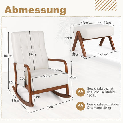 Šūpuļkrēsls ar pufu, ergonomisks dizains, bēšs