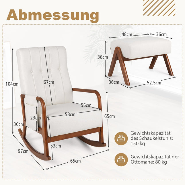 Šūpuļkrēsls ar pufu, ergonomisks dizains, bēšs