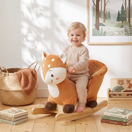 Rocking Horse in Deer Design with Animal Sounds, 3-Point Safety Belt, Brown