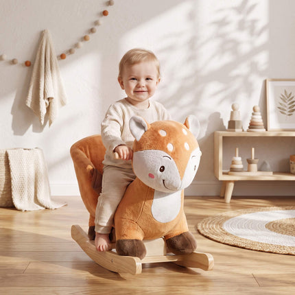 Rocking Horse in Deer Design with Animal Sounds, 3-Point Safety Belt, Brown