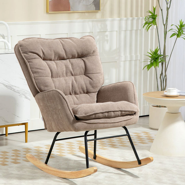 Brown armchair - Chenille Look, 120 kg Capacity Rocker