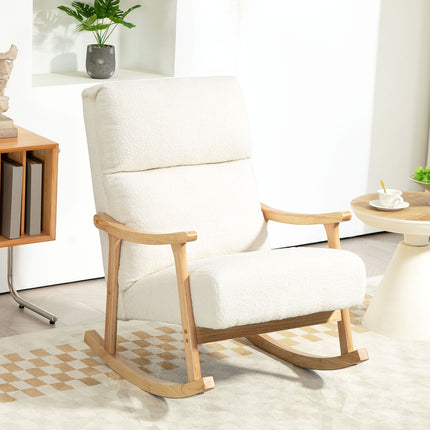 Cream White Velvet Look rocking chair for bedroom & living room
