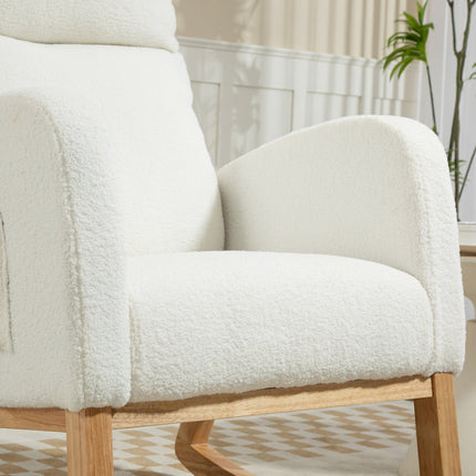Cream White Velvet-Look rocking chair, holds up to 120 kg
