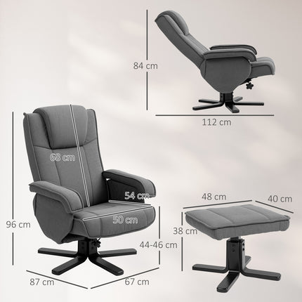 Recliner Chair with Footstool, Velvet-Look, Swivel, Grey
