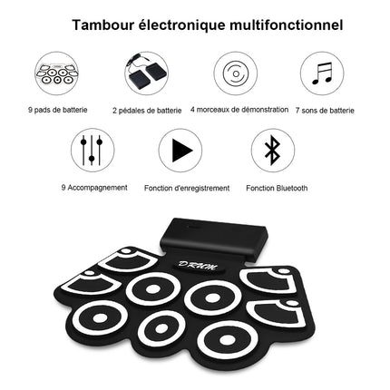 Sarullējams elektronisko bungu pads, USB MIDI, Bluetooth, austiņu ligzda