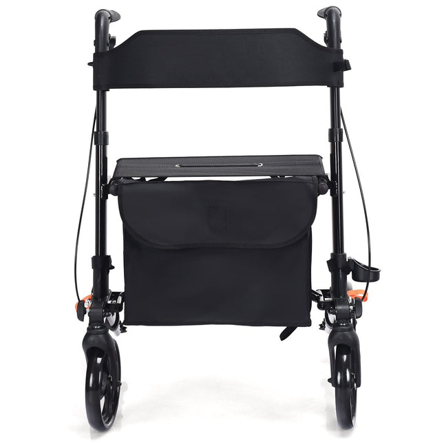 Rollators, salokāms ceļojumu rollators, viegls ar sēdekli, regulējamu augstumu rokturi un somu, melns