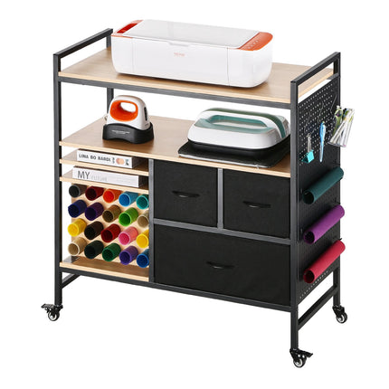 Rolling Craft Cart for Cricut, 20 Vinyl Holders, 3 Drawers