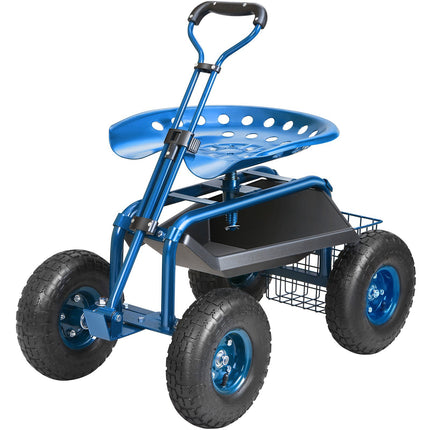 Rolling Garden Cart with 360 Swivel Seat, Tool Tray