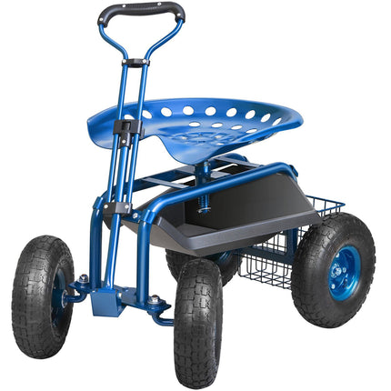 Rolling Garden Cart with 360 Swivel Seat, Tool Tray