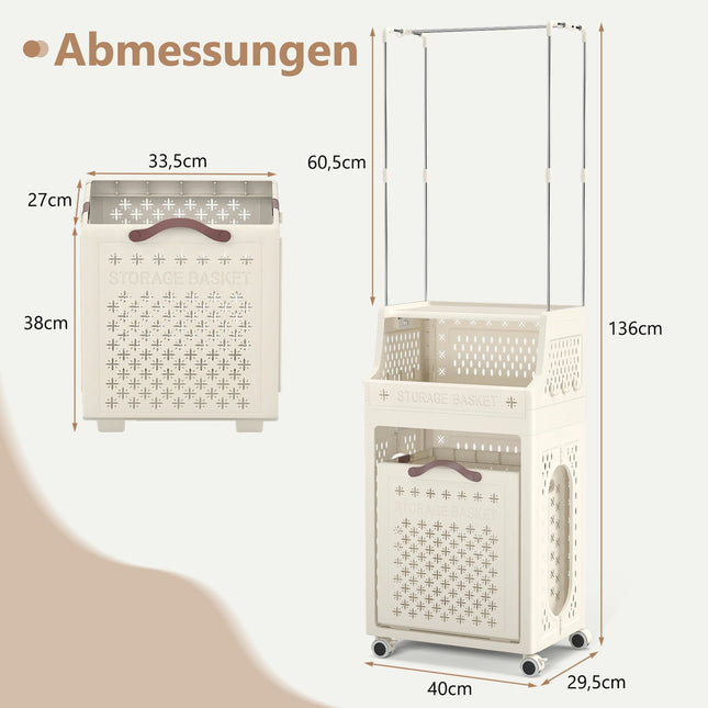 Veļas grozs ar pakaramo, salokāms, bēšs, 30 l