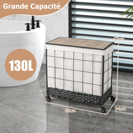 Veļas grozs ritenī 110-130 l, vāks, noslēdzami riteņi