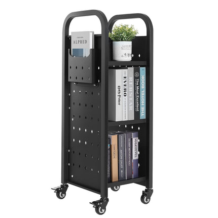 Rolling Library Book Cart, 3-Tier, 100 kg, Locking Wheels
