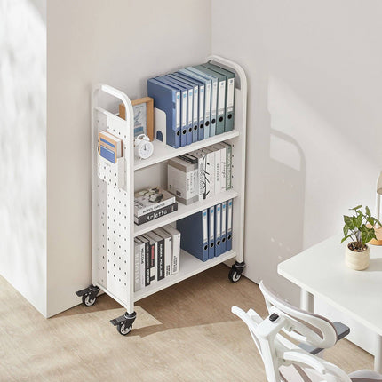 Rolling Library Book Cart, 3-Tier, 150 kg, Locking Wheels