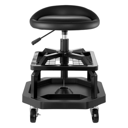 Rolling Shop Stool, Pneumatic Lift, 300 lb, Tool Trays