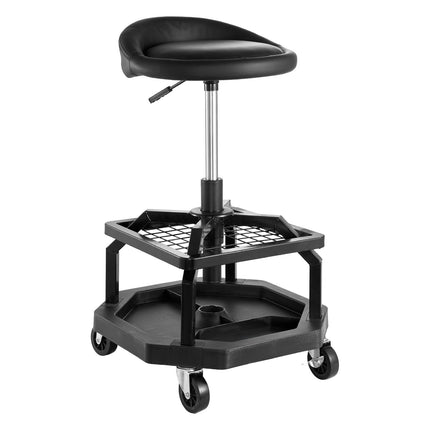 Rolling Shop Stool, Pneumatic Lift, 300 lb, Tool Trays