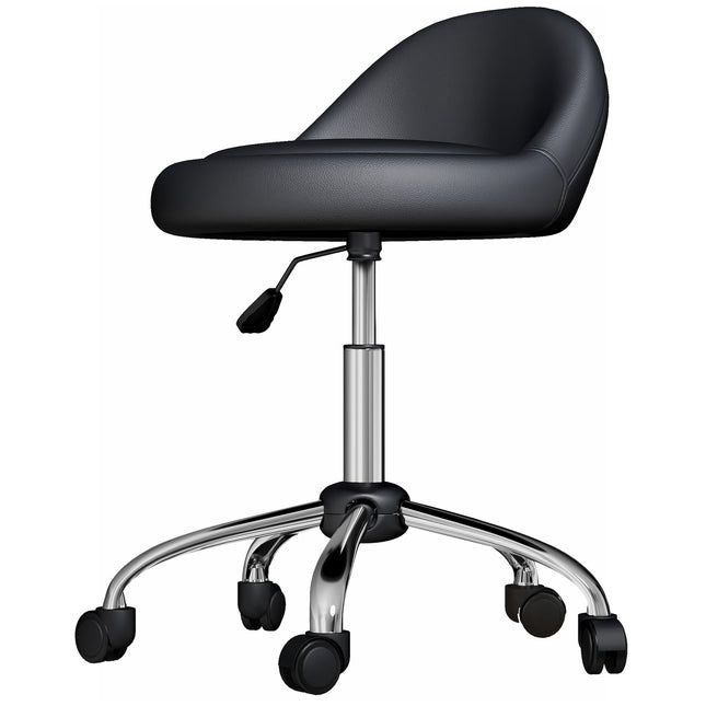 Riteņkrēsls, regulējams augstums, darba krēsls, 63-83 cm, grozāms krēsls ar riteņiem, grozāms salona krēsls, salona krēsls, mākslīgā āda, melna