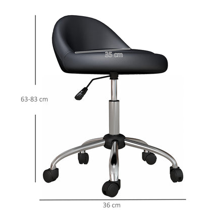 Riteņkrēsls, regulējams augstums, darba krēsls, 63-83 cm, grozāms krēsls ar riteņiem, grozāms salona krēsls, salona krēsls, mākslīgā āda, melna
