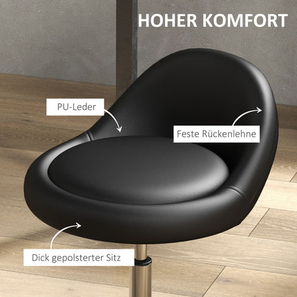 Riteņkrēsls, regulējams augstums, darba krēsls, 63-83 cm, grozāms krēsls ar riteņiem, grozāms salona krēsls, salona krēsls, mākslīgā āda, melna