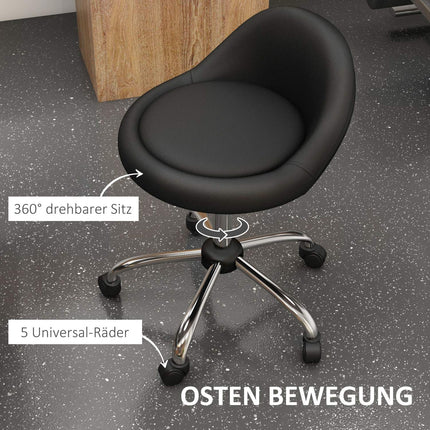 Riteņkrēsls, regulējams augstums, darba krēsls, 63-83 cm, grozāms krēsls ar riteņiem, grozāms salona krēsls, salona krēsls, mākslīgā āda, melna