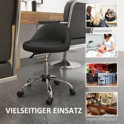 Riteņkrēsls, regulējams augstums, darba krēsls, 63-83 cm, grozāms krēsls ar riteņiem, grozāms salona krēsls, salona krēsls, mākslīgā āda, melna
