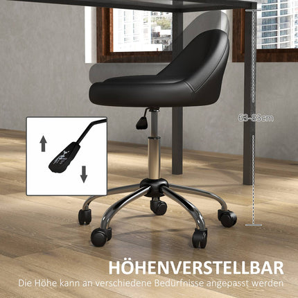 Riteņkrēsls, regulējams augstums, darba krēsls, 63-83 cm, grozāms krēsls ar riteņiem, grozāms salona krēsls, salona krēsls, mākslīgā āda, melna