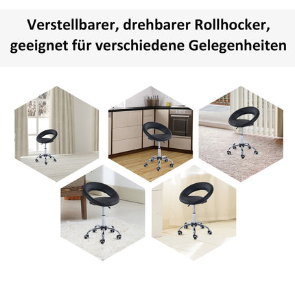 Riteņkrēsls, Darba krēsls, Grozāms krēsls, Biroja krēsls, Regulējams Augstums, PU + Metāls, Melns, 50 X 54 X (66-78) Cm