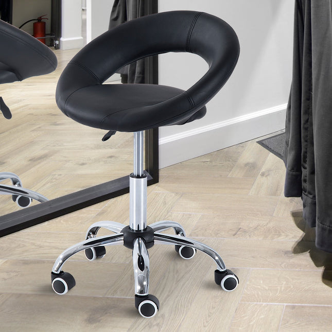 Riteņkrēsls, Darba krēsls, Grozāms krēsls, Biroja krēsls, Regulējams Augstums, PU + Metāls, Melns, 50 X 54 X (66-78) Cm