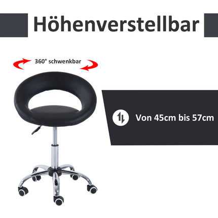 Riteņkrēsls, Darba krēsls, Grozāms krēsls, Biroja krēsls, Regulējams Augstums, PU + Metāls, Melns, 50 X 54 X (66-78) Cm