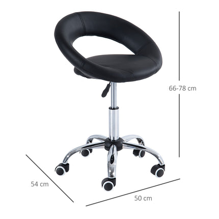 Riteņkrēsls, Darba krēsls, Grozāms krēsls, Biroja krēsls, Regulējams Augstums, PU + Metāls, Melns, 50 X 54 X (66-78) Cm
