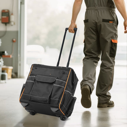 Rolling Tool Bag With Wheels, 110 lb, 25 Pockets