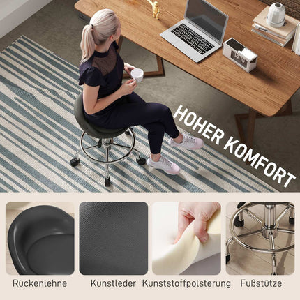 Riteņkrēsls ar regulējamu augstumu un atzveltni, grozāms krēsls, 59-75 cm, darba krēsls, 360° rotējošs krēsls, biroja krēsls, biroja salonam, masāžas spa, melns