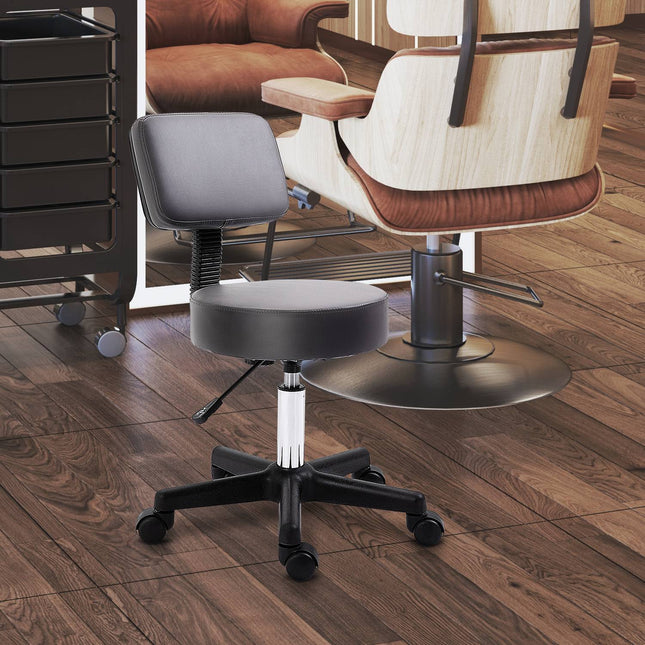 Height-adjustable rotating stool in gray artificial leather