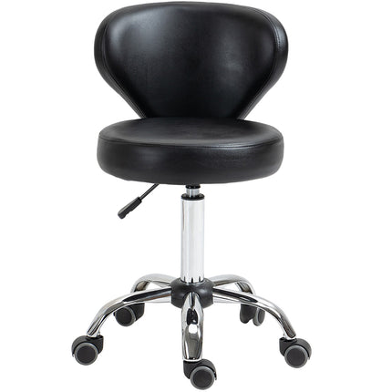 Masāžas krēsls ar ritošo krēslu - rotējošs darba krēsls par 360° - sēdekļa augstums regulējams 49-64 cm, ergonomiska atzveltne - hromēts metāls ar melnu mākslīgās ādas apdari