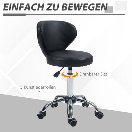 Masāžas krēsls ar ritošo krēslu - rotējošs darba krēsls par 360° - sēdekļa augstums regulējams 49-64 cm, ergonomiska atzveltne - hromēts metāls ar melnu mākslīgās ādas apdari