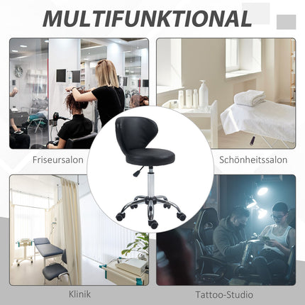 Masāžas krēsls ar ritošo krēslu - rotējošs darba krēsls par 360° - sēdekļa augstums regulējams 49-64 cm, ergonomiska atzveltne - hromēts metāls ar melnu mākslīgās ādas apdari