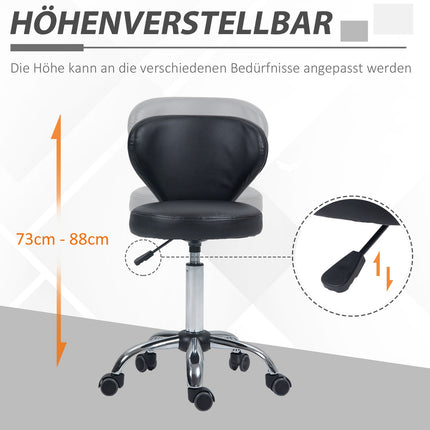 Masāžas krēsls ar ritošo krēslu - rotējošs darba krēsls par 360° - sēdekļa augstums regulējams 49-64 cm, ergonomiska atzveltne - hromēts metāls ar melnu mākslīgās ādas apdari