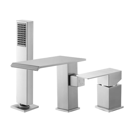 Roman Tub Faucet, 3-Hole Waterfall, Handheld Shower