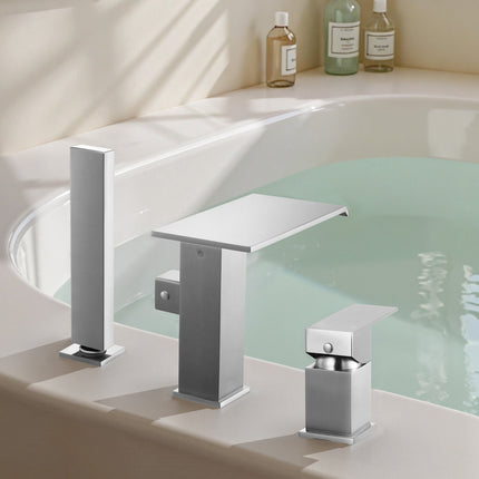 Roman Tub Faucet, 3-Hole Waterfall, Handheld Shower