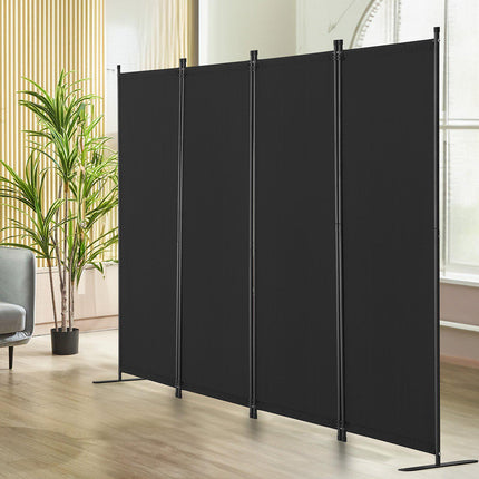 Room Divider, 4-Panel Folding Fabric Screen, Black