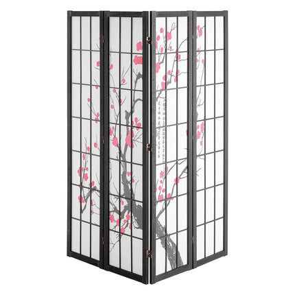 Room Divider 4-Panel, Japanese Folding Privacy Screen, Cherry Blossom
