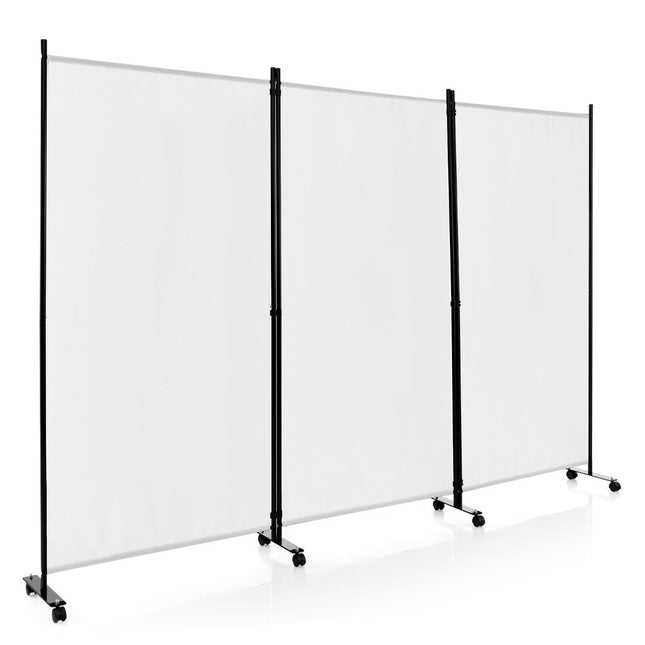 Telpas aizslietnis uz riteņiem, 3 paneļi, salokāms, balts, 180 cm