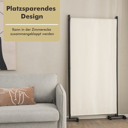 Istabas aizslietnis ar riteņiem, 3 paneļi, salokāms, bēšs, 180 cm