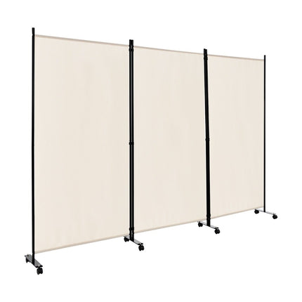 Istabas aizslietnis ar riteņiem, 3 paneļi, salokāms, bēšs, 180 cm