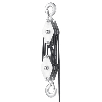 Rope Pulley Hoist, 100 Ft, 5:1 Block And Tackle, 4400 Lb