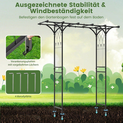 Rose arch metal garden arch for climbing plants archway garden 200 x 52 x 206 cm black