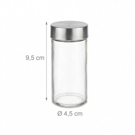 Rotating Bamboo Spice Carousel with 20 Glass Shaker Jars, Silver