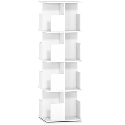 Rotējošs grāmatu plaukts, 4 līmeņi, 16 nodalījumi, balts MDF