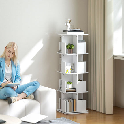 Rotējošs grāmatu plaukts, 4 līmeņi, 16 nodalījumi, balts MDF
